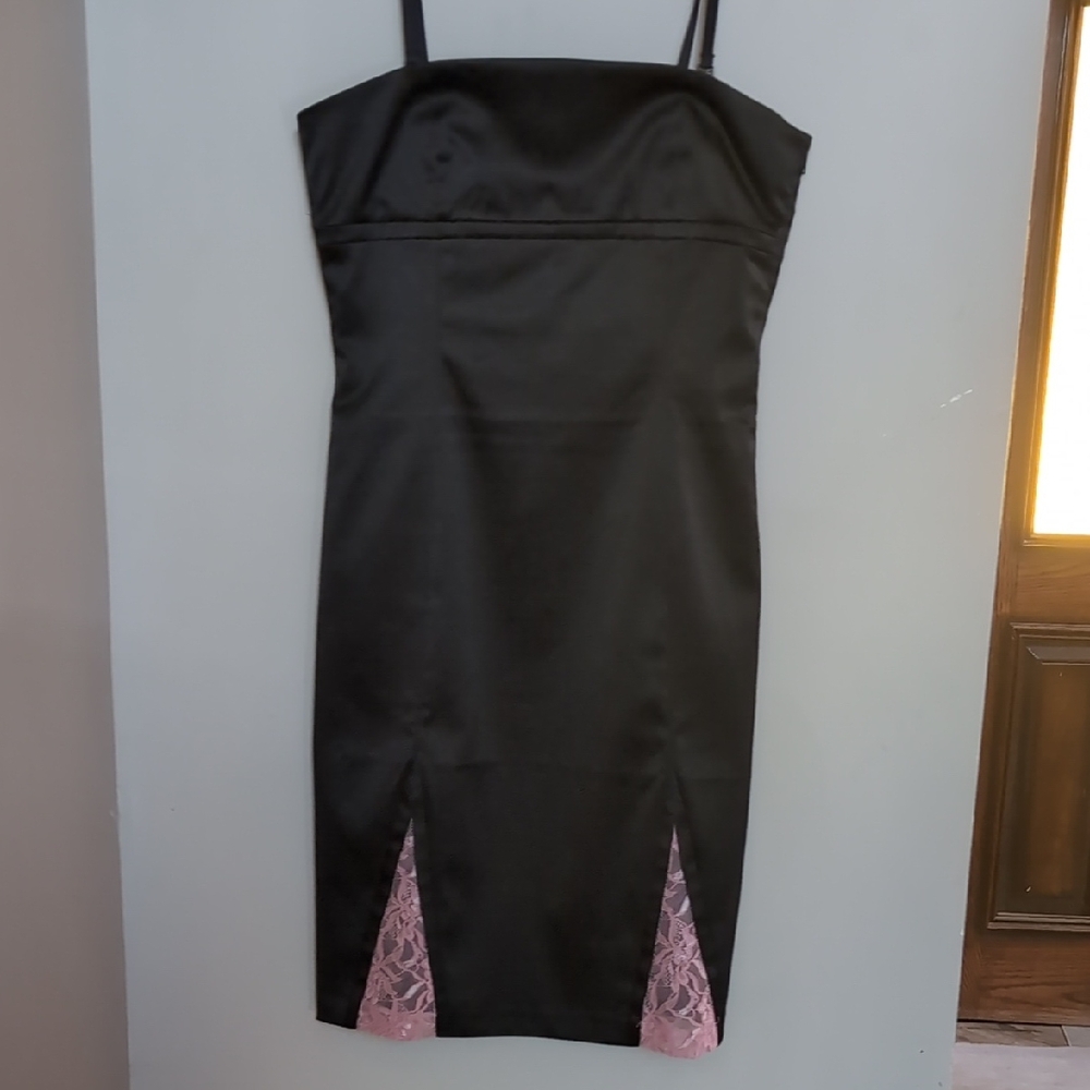 RW&CO Black and Pink Sheath Dress Spaghetti Strap Cocktail
